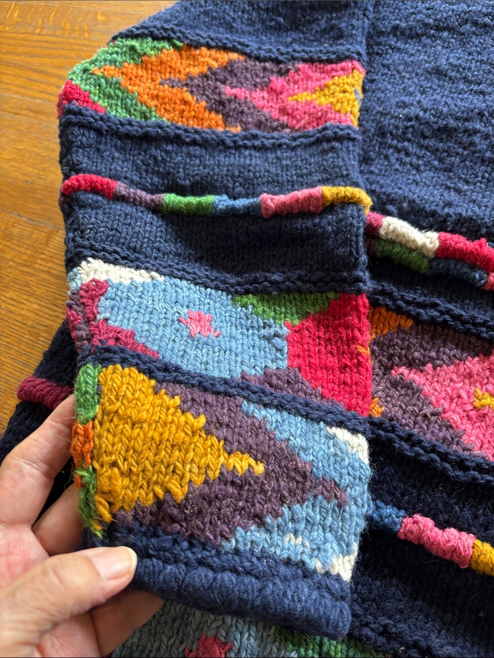VTG Express Tricot HandKnit Wool Cardigan Sweater Chunky Colorful Geometric Boho - Picture 6 of 16